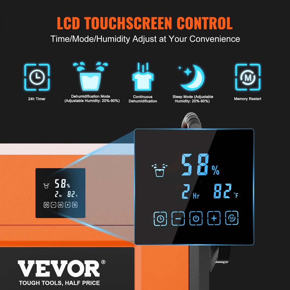 VEVOR 156 Pints Commercial Dehumidifier with Drain Hose for Crawl Spaces, Basements Warehouse & Job Sites, Large Capacity Dehumidifier for Water Damage Restoration, Auto Defrost, CSA Listed