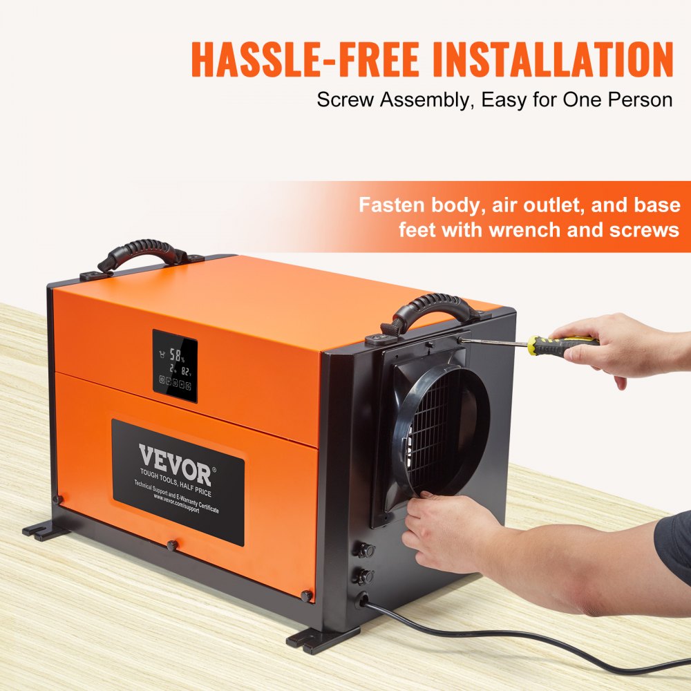 VEVOR 156 Pints Commercial Dehumidifier with Drain Hose for Crawl Spaces, Basements Warehouse & Job Sites, Large Capacity Dehumidifier for Water Damage Restoration, Auto Defrost, CSA Listed