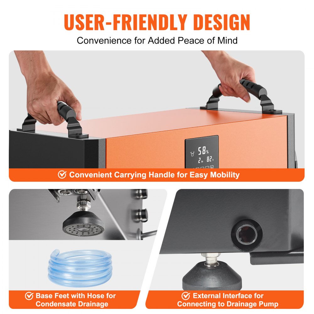 VEVOR 156 Pints Commercial Dehumidifier with Drain Hose for Crawl Spaces, Basements Warehouse & Job Sites, Large Capacity Dehumidifier for Water Damage Restoration, Auto Defrost, CSA Listed