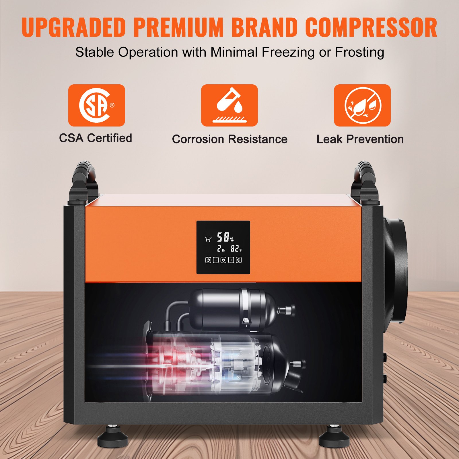 VEVOR 156 Pints Commercial Dehumidifier with Drain Hose for Crawl Spaces, Basements Warehouse & Job Sites, Large Capacity Dehumidifier for Water Damage Restoration, Auto Defrost, CSA Listed