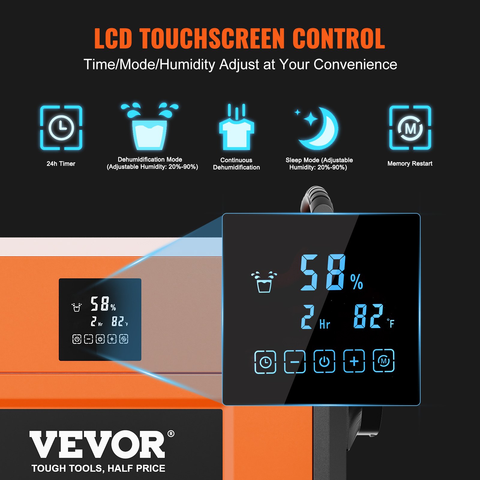 VEVOR 156 Pints Commercial Dehumidifier with Drain Hose for Crawl Spaces, Basements Warehouse & Job Sites, Large Capacity Dehumidifier for Water Damage Restoration, Auto Defrost, CSA Listed