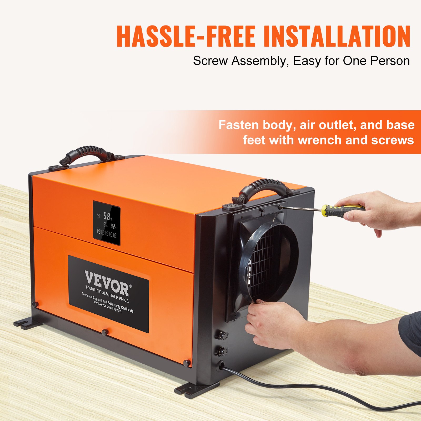 VEVOR 156 Pints Commercial Dehumidifier with Drain Hose for Crawl Spaces, Basements Warehouse & Job Sites, Large Capacity Dehumidifier for Water Damage Restoration, Auto Defrost, CSA Listed