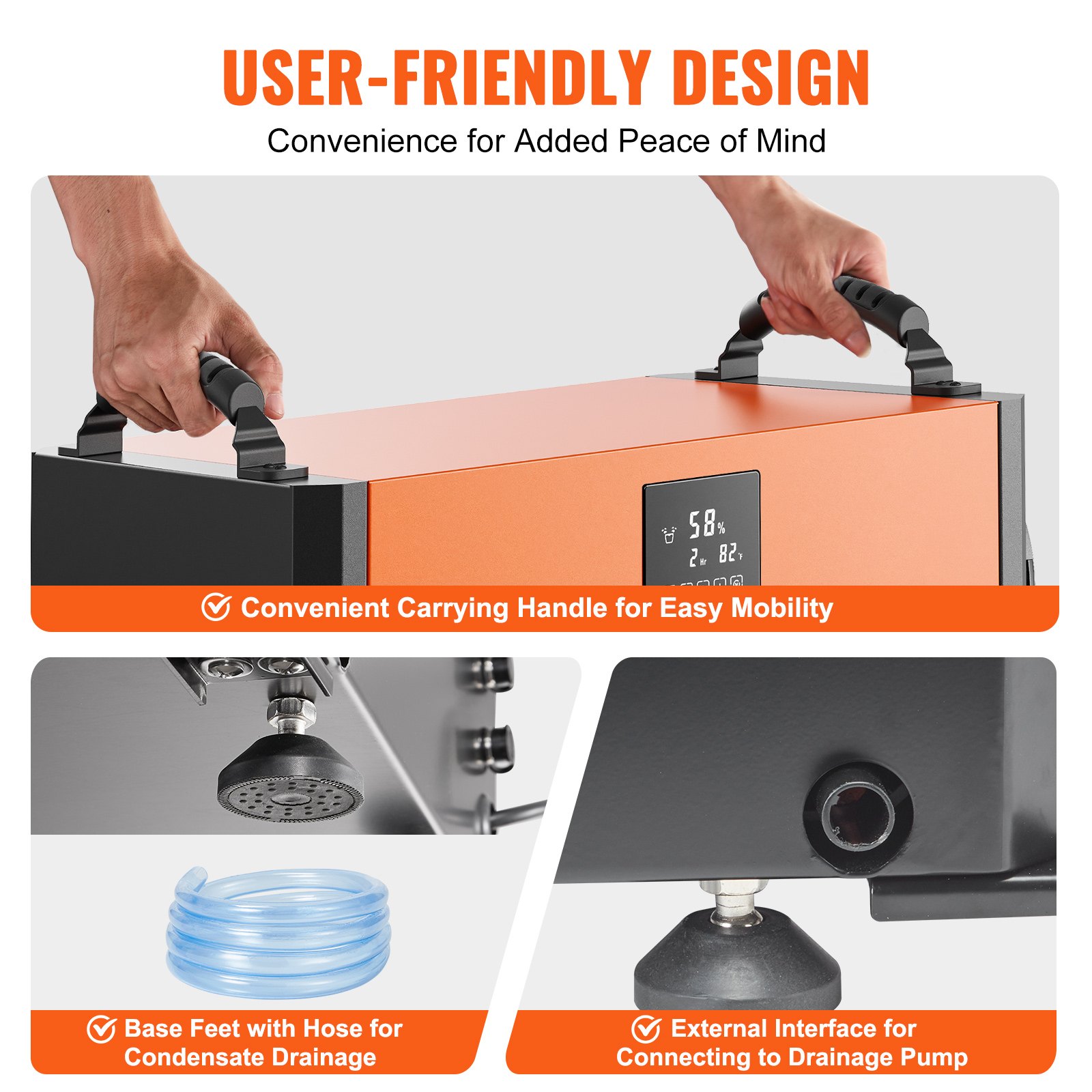 VEVOR 156 Pints Commercial Dehumidifier with Drain Hose for Crawl Spaces, Basements Warehouse & Job Sites, Large Capacity Dehumidifier for Water Damage Restoration, Auto Defrost, CSA Listed