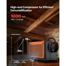 VEVOR 70 Pints Commercial Dehumidifier with Pump Auto Defrost for Crawl Space