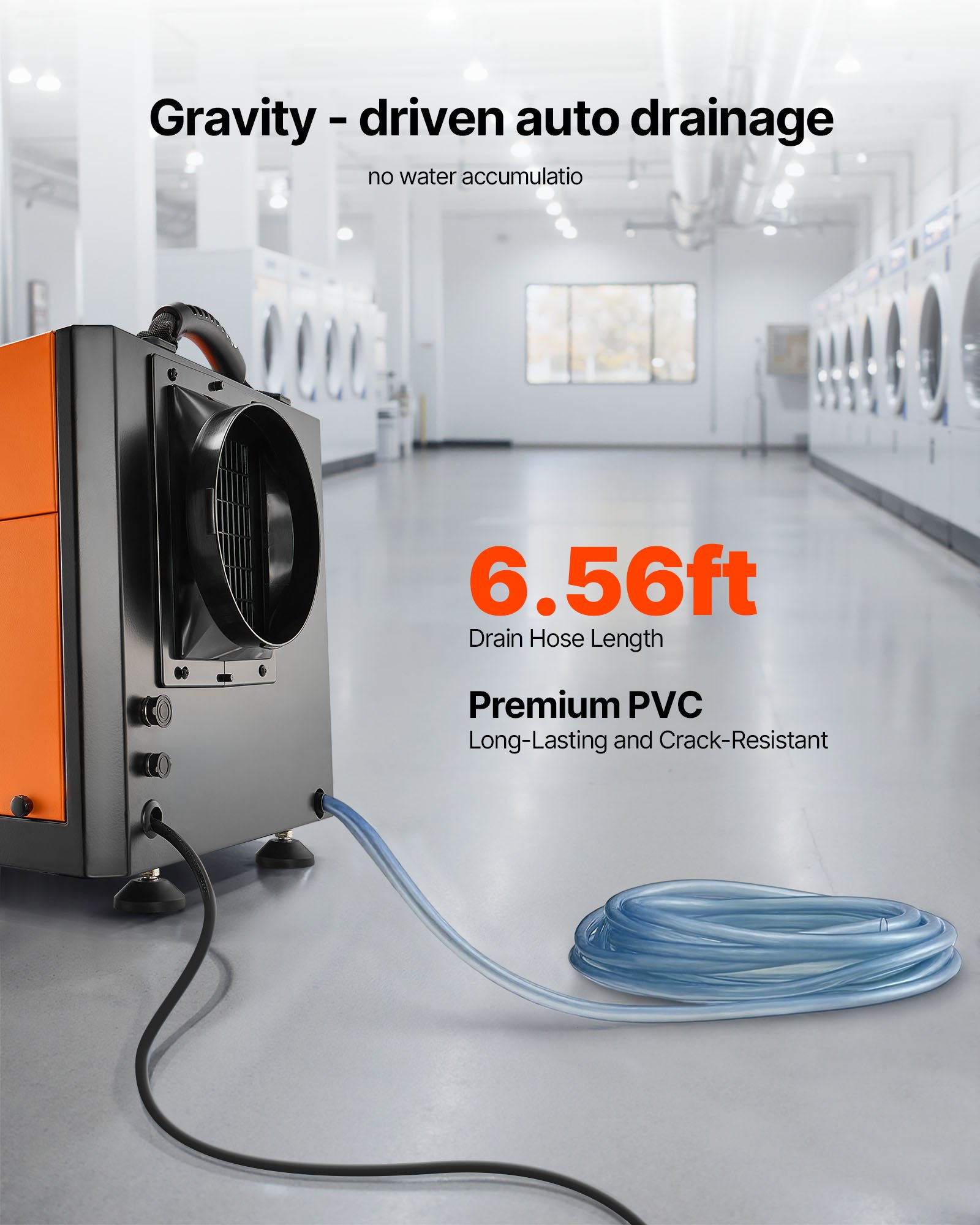 VEVOR 50 Pints Commercial Dehumidifier with Drain Hose, Portable Crawl Space Dehumidifiers for Basement Storage Room Industrial Grade, Auto Defrost/Drainage, Heavy-duty Galvanized Steel, LED Indicate
