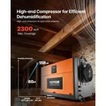 VEVOR 156 Pints Commercial Dehumidifier with Hose Auto Defrost for Crawl Space