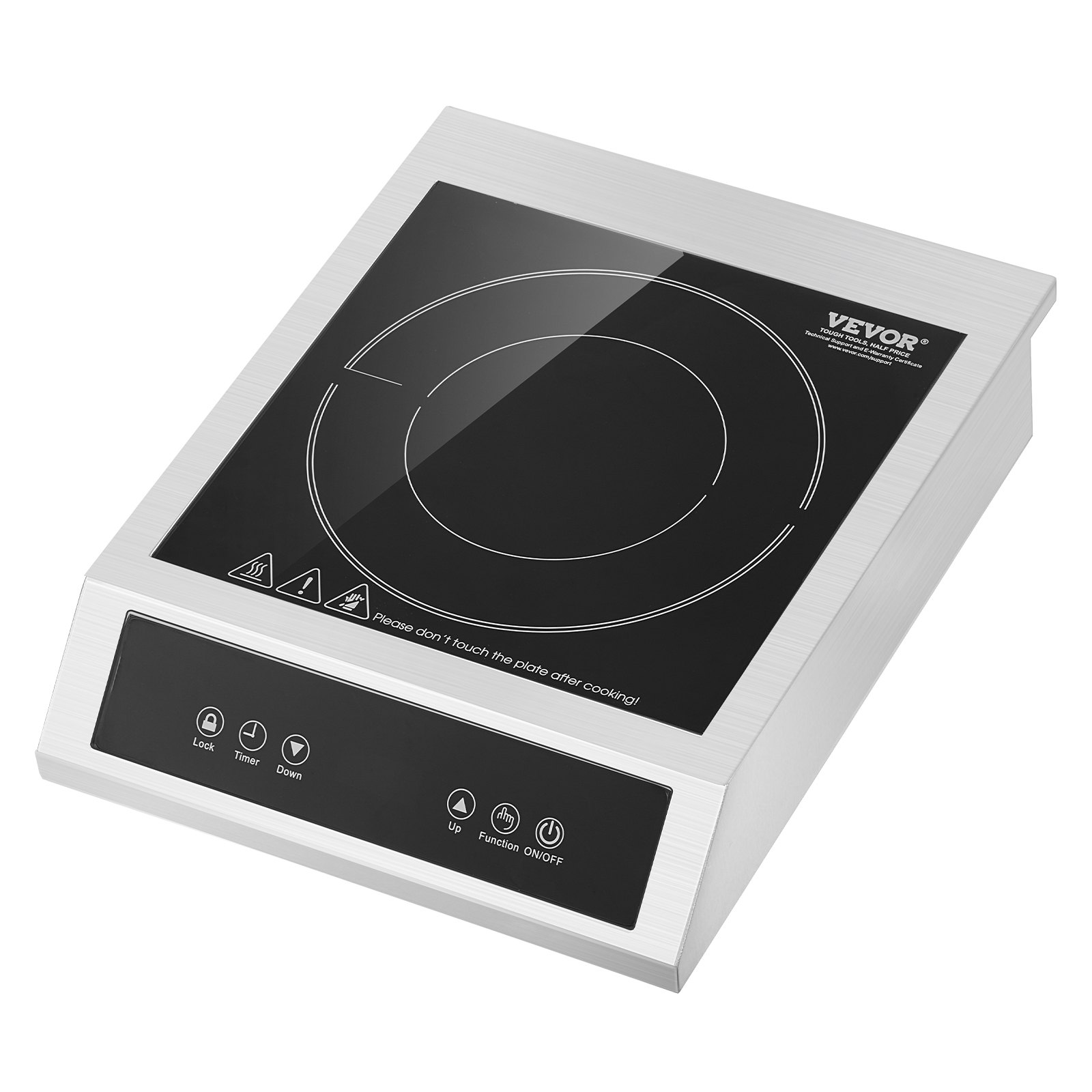 VEVOR Induction Cooktop, 3500W Commercial Induction Burner with 11-Level Temperature, Stainless Steel Countertop Induction Hot Plate with 3H Timer, Child Lock for Restaurant (6-15P Plug, 6-20R Outlet)