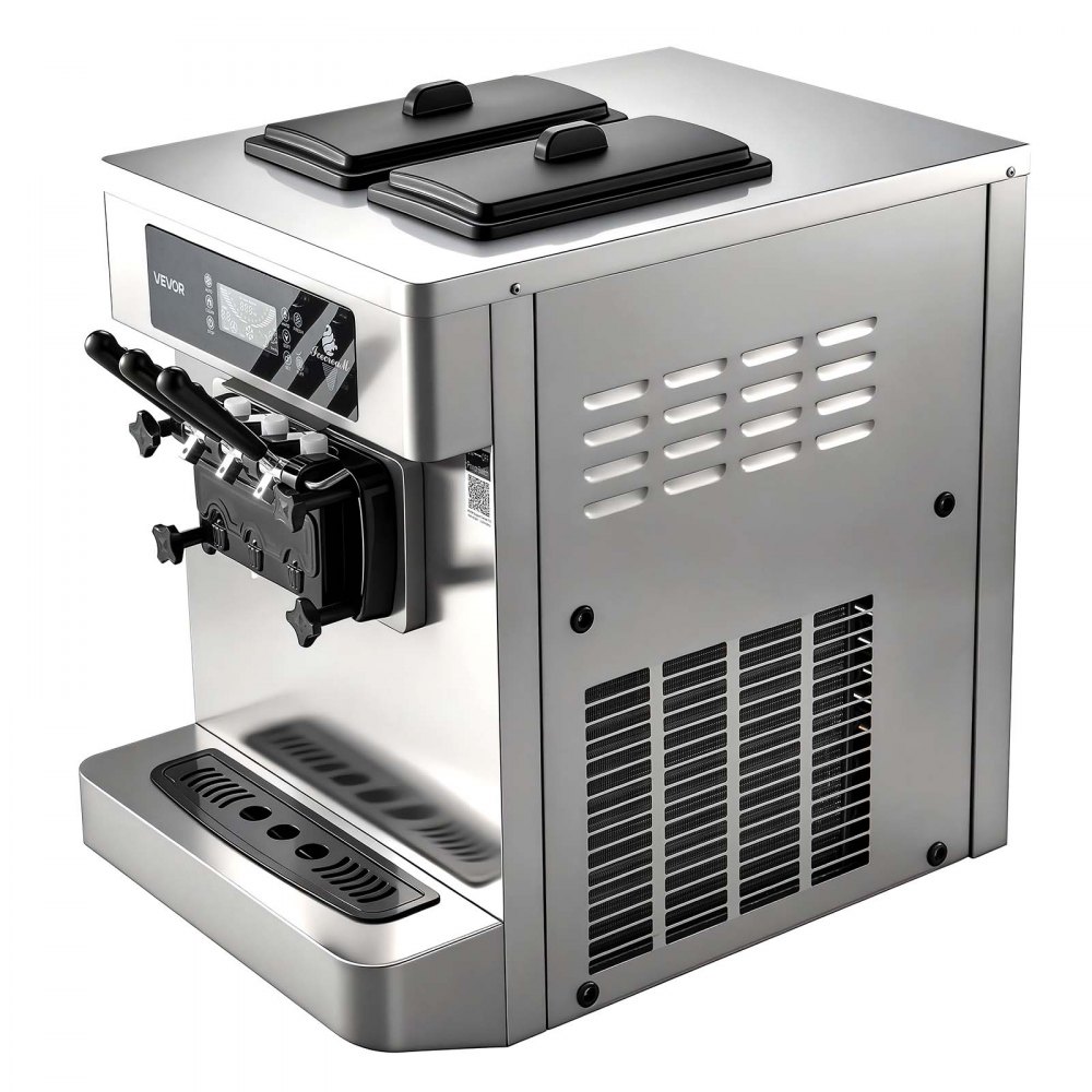 VEVOR Commercial Ice Cream Machine, 20-28L/H Yield, 2200W 3-Flavor Countertop Soft Serve Ice Cream Maker with 2 x 6L Hoppers & Built-In Puffing Pump, Pre-Cooling Low-Mix Alert for Snack Dessert Shops