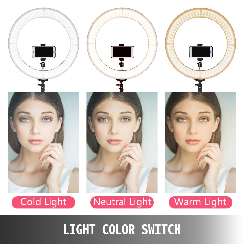 VEVOR 19inch Ring Light,LED Dimmable Ring Light 19inch,Large Ring Light with Stand Adjustable Color Temperature 2700K-5500K Diva Big Ring Light for Portrait YouTube Video Vlog and Makeup , Black