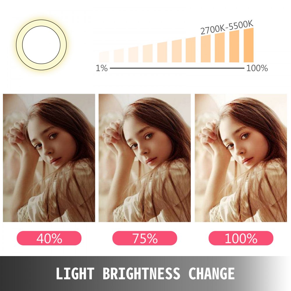 VEVOR 19inch Ring Light,LED Dimmable Ring Light 19inch,Large Ring Light with Stand Adjustable Color Temperature 2700K-5500K Diva Big Ring Light for Portrait YouTube Video Vlog and Makeup , Black
