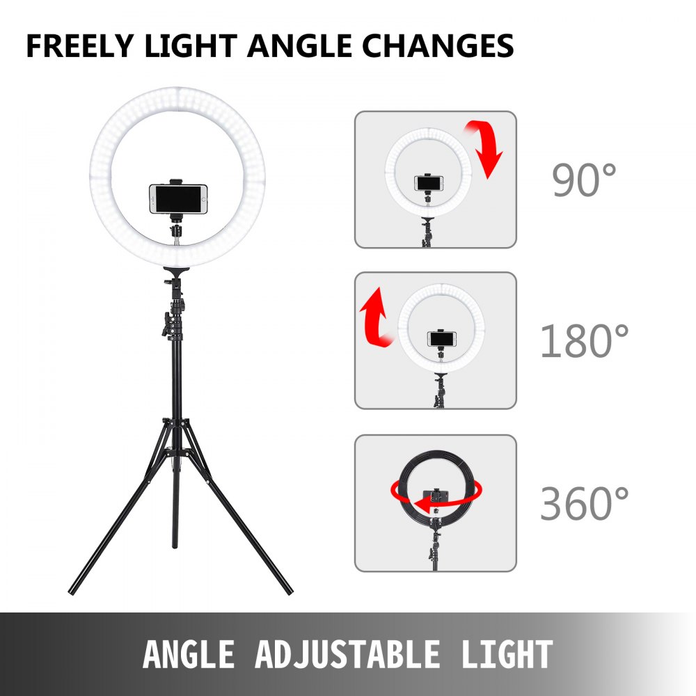 VEVOR 19inch Ring Light,LED Dimmable Ring Light 19inch,Large Ring Light with Stand Adjustable Color Temperature 2700K-5500K Diva Big Ring Light for Portrait YouTube Video Vlog and Makeup , Black