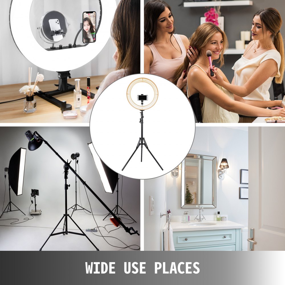 VEVOR 19inch Ring Light,LED Dimmable Ring Light 19inch,Large Ring Light with Stand Adjustable Color Temperature 2700K-5500K Diva Big Ring Light for Portrait YouTube Video Vlog and Makeup , Black