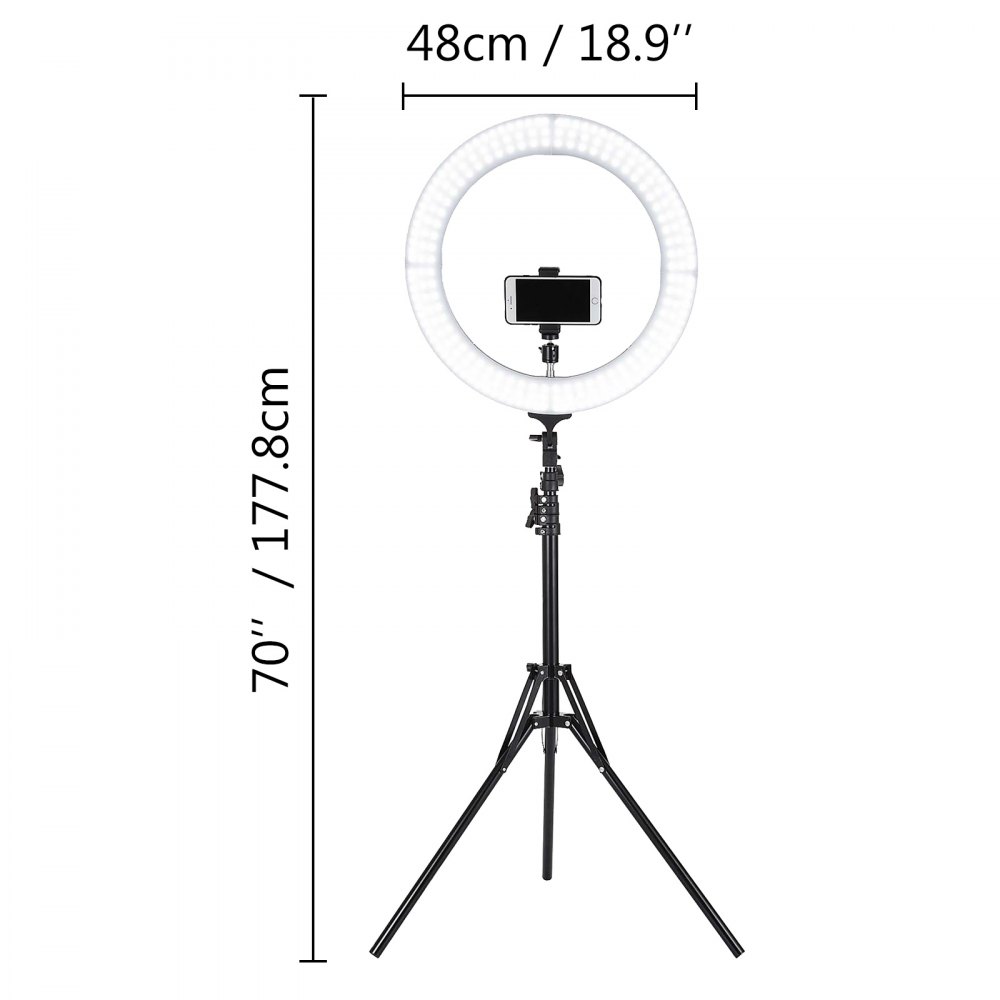 VEVOR 19inch Ring Light,LED Dimmable Ring Light 19inch,Large Ring Light with Stand Adjustable Color Temperature 2700K-5500K Diva Big Ring Light for Portrait YouTube Video Vlog and Makeup , Black