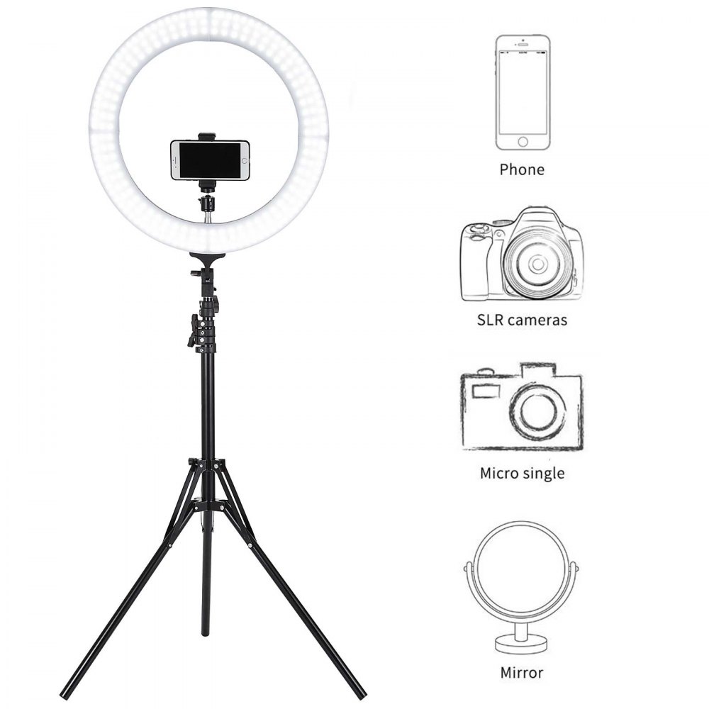 VEVOR 19inch Ring Light,LED Dimmable Ring Light 19inch,Large Ring Light with Stand Adjustable Color Temperature 2700K-5500K Diva Big Ring Light for Portrait YouTube Video Vlog and Makeup , Black