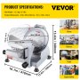VEVOR 240W Commercial Meat Slicer, Electric Deli Food Slicer, 10" Carbon Steel Blade Electric Food Slicer, 350-400RPM Meat Slicer, 0 - 0.47 inch Thickness Adjustable for Commercial and Home Use