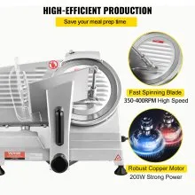 VEVOR Commercial Meat Slicer, 200W Electric Deli Food Slicer, 350-400RPM Meat Slicer with 8" Carbon Steel Blade, 0 - 0.47 inch Adjustable Thickness Electric Meat Slicer for Home and Commercial Use