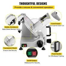 VEVOR Commercial Meat Slicer, 200W Electric Deli Food Slicer, 350-400RPM Meat Slicer with 8" Carbon Steel Blade, 0 - 0.47 inch Adjustable Thickness Electric Meat Slicer for Home and Commercial Use