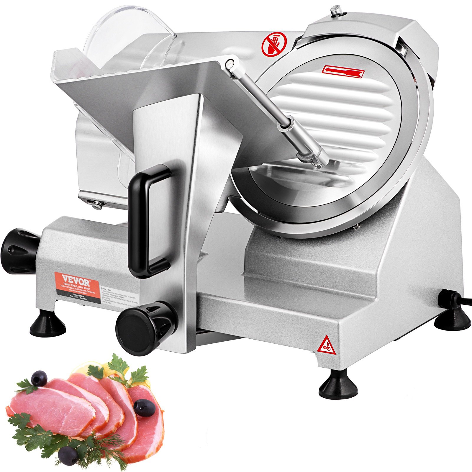 VEVOR Commercial Meat Slicer, 200W Electric Deli Food Slicer, 350-400RPM Meat Slicer with 20.3 cm Carbon Steel Blade, 0 - 1.2 cm Adjustable Thickness Electric Meat Slicer for Home and Commercial Use