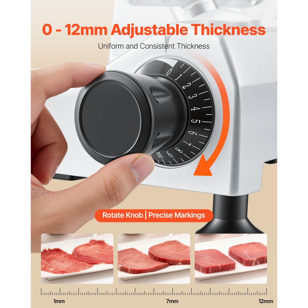 VEVOR Commercial Meat Slicer, 240W Electric Deli Food Slicer with 250mm Carbon Steel Blade, Built-In Sharpener & 0-12mm Adjustable Thickness for Frozen Meat, Ham, Baguett, Steak