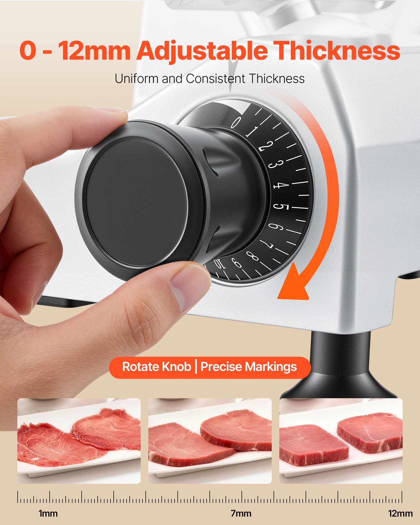 VEVOR Commercial Meat Slicer, 240W Electric Deli Food Slicer with 250mm Carbon Steel Blade, Built-In Sharpener & 0-12mm Adjustable Thickness for Frozen Meat, Ham, Baguett, Steak