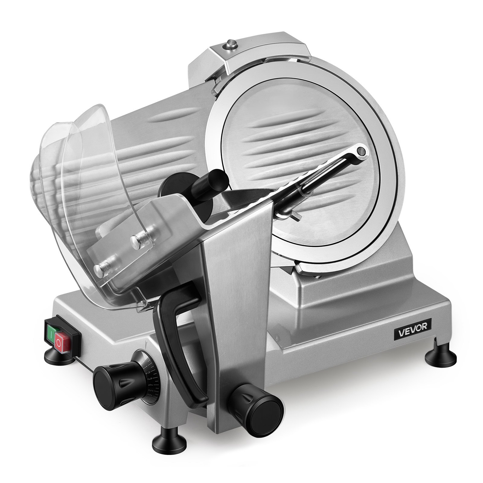 VEVOR Commercial Meat Slicer, 240W Electric Deli Food Slicer with 250mm Carbon Steel Blade, Built-In Sharpener & 0-12mm Adjustable Thickness for Frozen Meat, Ham, Baguett, Steak