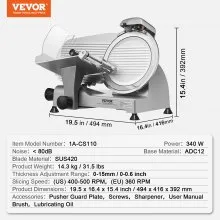 VEVOR Meat Slicer, 340W Electric Deli Food Slicer with 10" SUS420 Stainless Steel Blade and Built-in Sharpening Stone, 0-0.6 inch Adjustable Thickness for Commercial and Home Use, Cut Meat and Cheese