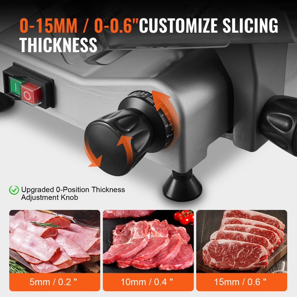 VEVOR Meat Slicer, 340W Electric Deli Food Slicer with 25.4 cm SUS420 Stainless Steel Blade and Built-in Sharpening Stone, 0-0.6 inch Adjustable Thickness for Commercial and Home Use, Cut Meat and Cheese