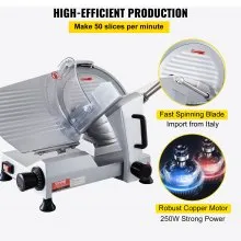 VEVOR Commercial Meat Slicer, 320W Electric Deli Food Slicer, 12 inch Carbon Steel Blade Electric Food Slicer, 350-400RPM Meat Slicer, 0-0.6 inch Adjustable Thickness for Meat, Cheese, Veggies, Ham