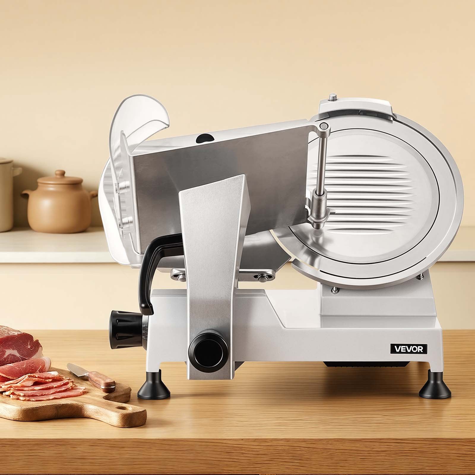 VEVOR Commercial Meat Slicer, 320W Electric Deli Food Slicer with 300mm Carbon Steel Blade, Built-In Sharpener & 0-15mm Adjustable Thickness for Frozen Meat, Ham, Baguett, Steak