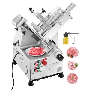VEVOR Automatic Meat Slicer, 500W, Electric Deli Slicer Machine with 10 inch Sharp 75Cr1 Steel Blade, 0-0.67 inch Adjustable Thickness, 633 RPM Fast Slicing, for Frozen Meat, Cheese, and Bread | VEVOR US