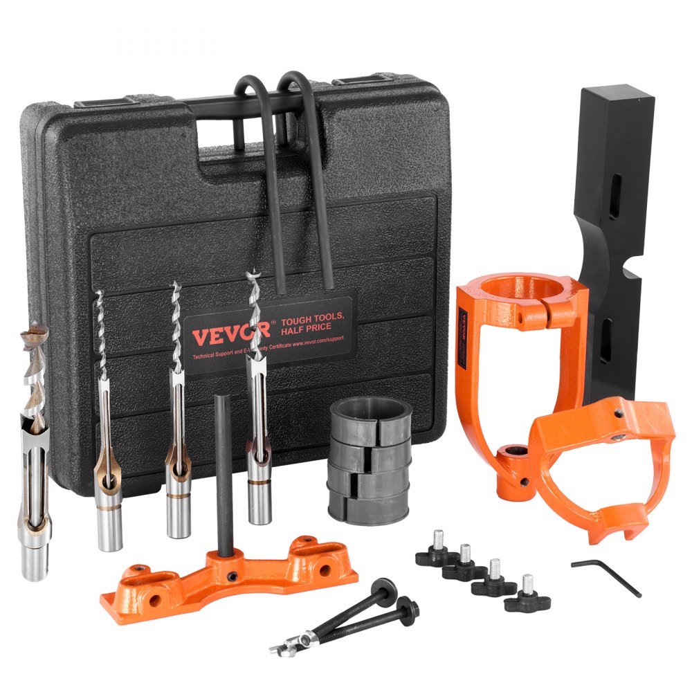 VEVOR Mortising Attachment for Drill Press, 4 Model Drills Set τετράγωνης σμίλης, Still Drill Locator Set Mortise and Tenon Tools with 5 Bushings, for Woodworking Mortising Mortising Tenoning Drilling Machine