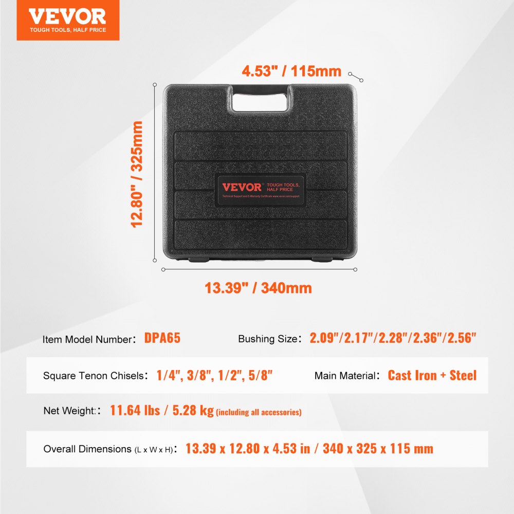 VEVOR Mortising Attachment for Drill Press, 4 Model Drills Square Hole Chisel Set, Bench Drill Locator Set Mortise and Tenon Tools with 5 Bushings, for Woodworking Mortising Tenoning Drilling Machine