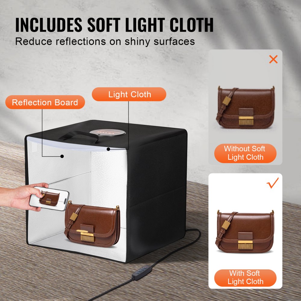 VEVOR Photo Studio Light Box, 3000-5600K Adjustable, 3 Color Temperatures Professional Shooting Tent Kit with 120 LED 6 Double-Sided Color Backdrops, High CRI ≥ 95 for Small Size Products