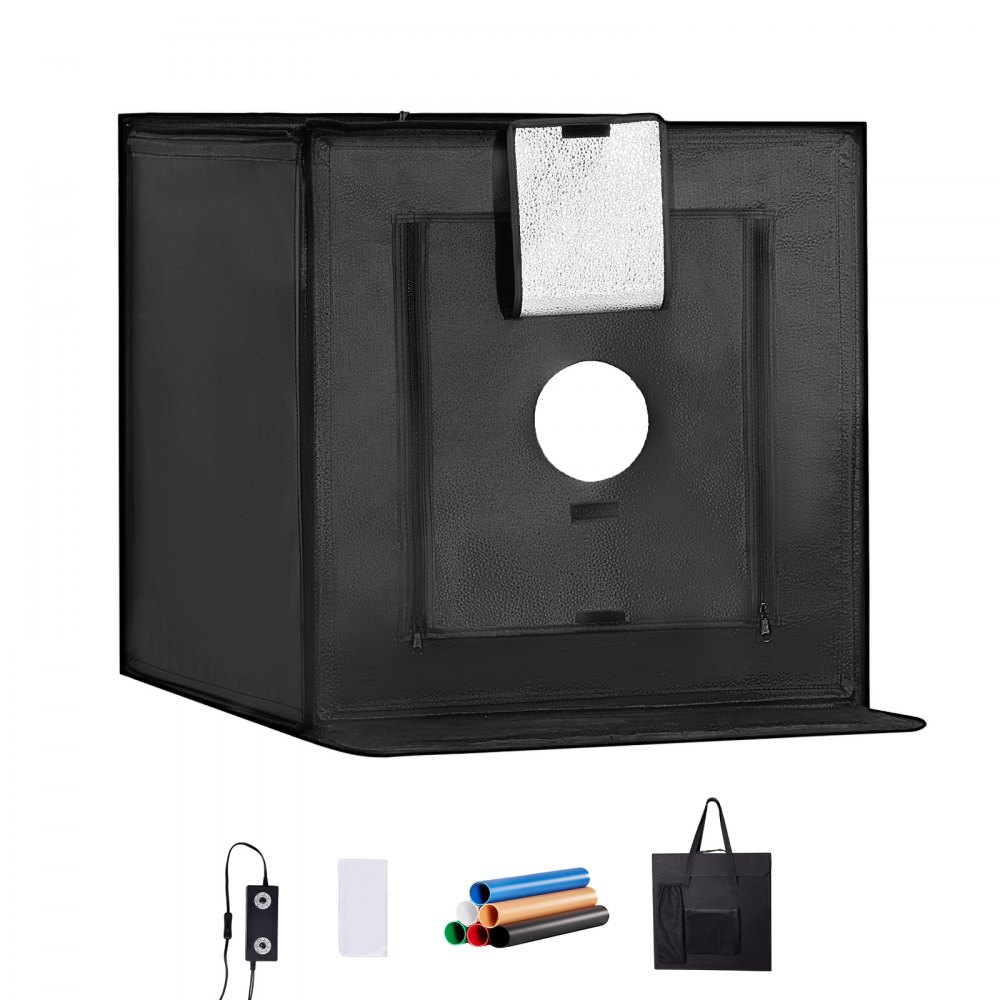 Caja de luz para estudio fotográfico VEVOR, 50,8 x 50,8 cm, 3000-5600 K, 3 temperaturas de color ajustables, kit de carpa para fotografía con 160 LED, 6 fondos, adaptador de corriente, tela suave, alto CRI ≥ 95 para fotografía de productos.