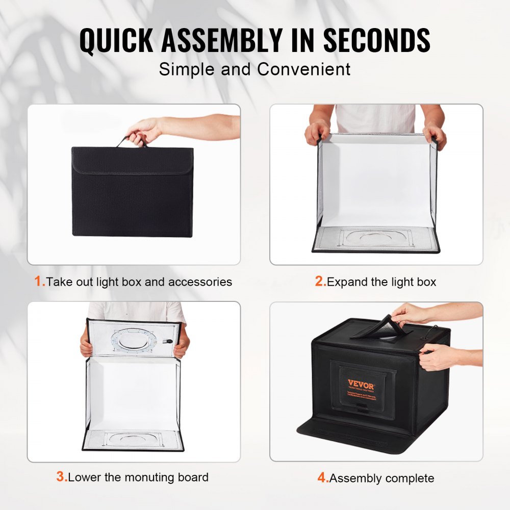 Caja de luz para estudio fotográfico VEVOR, 30,5 x 30,5 cm, 3000-5600 K, 3 temperaturas de color ajustables, kit profesional de tienda de fotografía con 120 LED, 6 fondos y tela de luz suave, alto CRI ≥ 95 para productos pequeños.