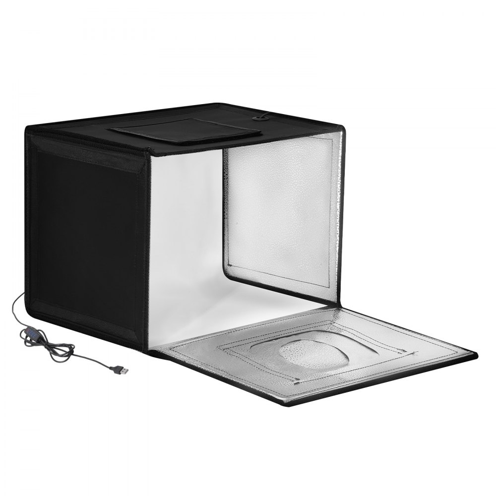 Caja de luz para estudio fotográfico VEVOR, 30,5 x 30,5 cm, 3000-5600 K, 3 temperaturas de color ajustables, kit profesional de tienda de fotografía con 120 LED, 6 fondos y tela de luz suave, alto CRI ≥ 95 para productos pequeños.
