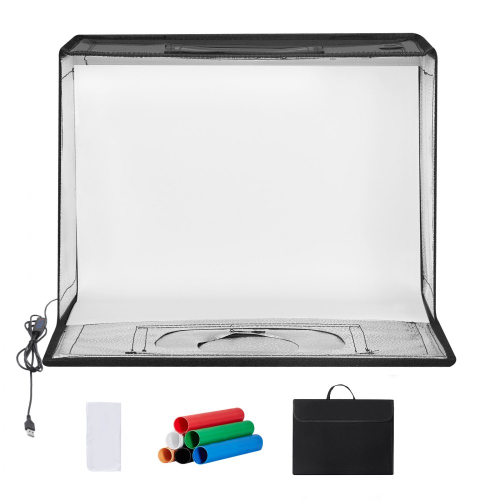 Caja de luz para estudio fotográfico VEVOR, 30,5 x 30,5 cm, 3000-5600 K, 3 temperaturas de color ajustables, kit profesional de tienda de fotografía con 120 LED, 6 fondos y tela de luz suave, alto CRI ≥ 95 para productos pequeños.