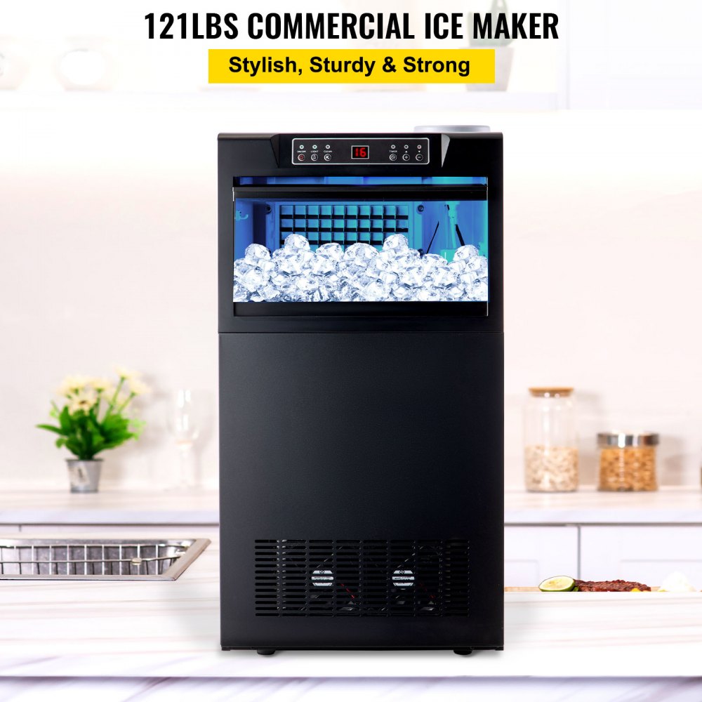 Vevor 121lb Commercial Ice Maker Built-in Ice Cube Maker Machine 50lb Storage