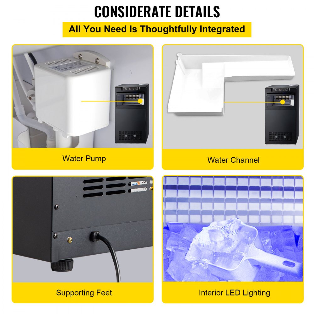 Vevor 121lb Commercial Ice Maker Built-in Ice Cube Maker Machine 50lb Storage