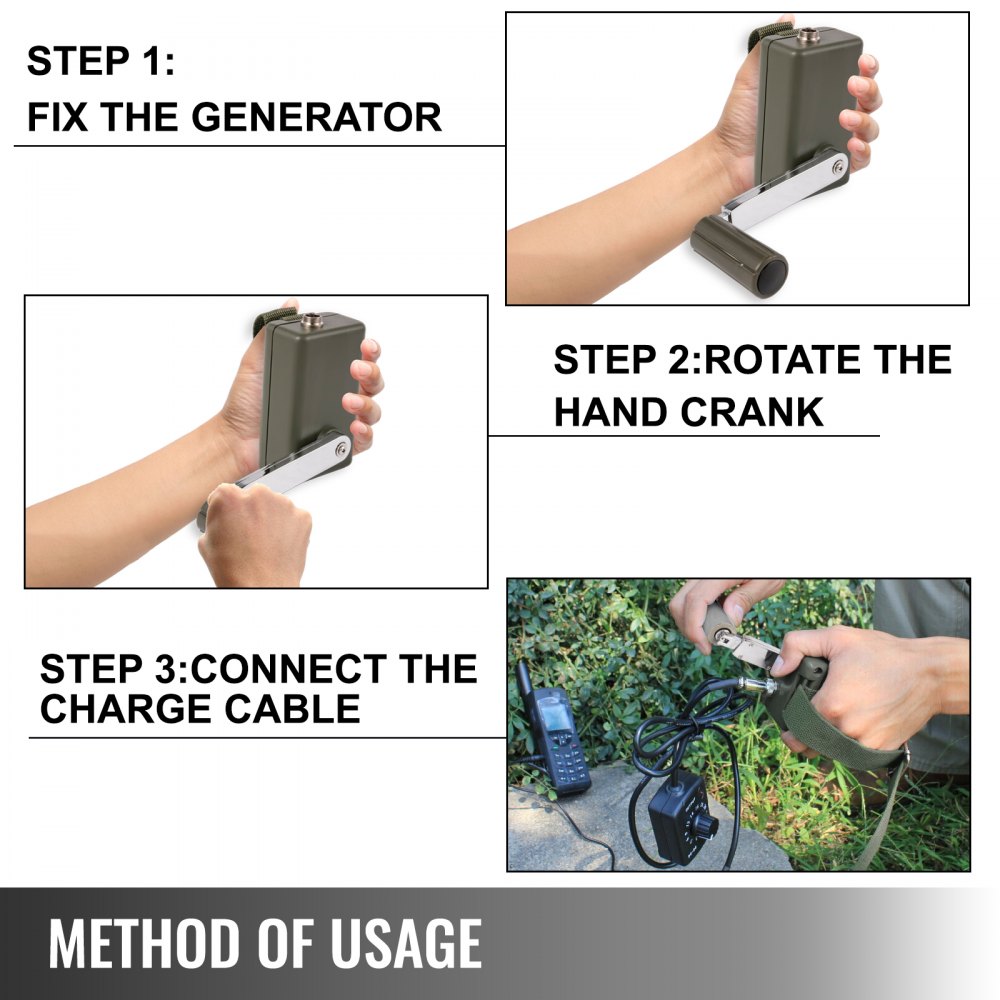 VEVOR Hand Power Generator 30W, Hand Crank Generator 0-28V, DC Regulator with USB Plug Black, Hand Crank Power Generator for Outdoor Mobile Phone Computer Charging, Hand Crank DC Generator