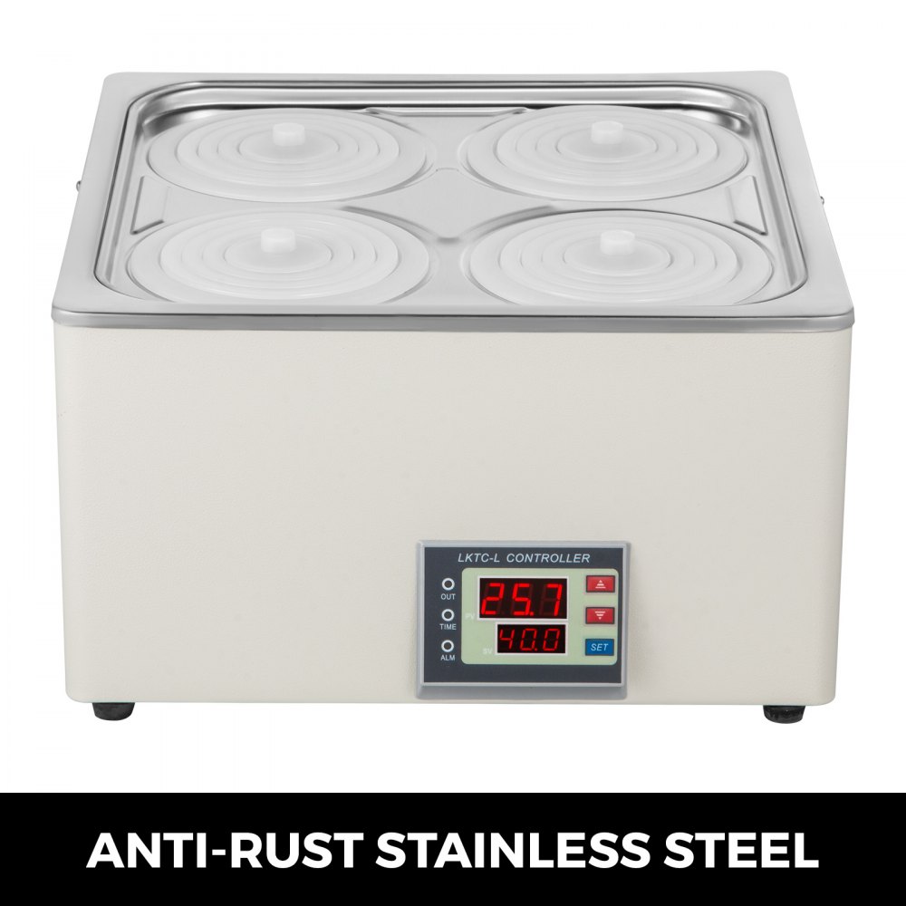 Baño de agua de laboratorio Termostático digital 800w Cuatro orificios 12l Acero inoxidable 99 ℃ Máx.