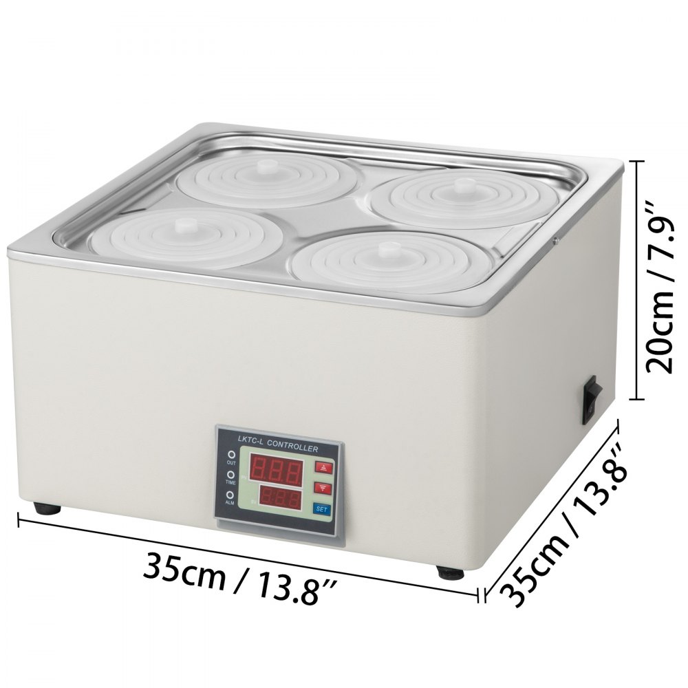 Baño de agua de laboratorio Termostático digital 800w Cuatro orificios 12l Acero inoxidable 99 ℃ Máx.