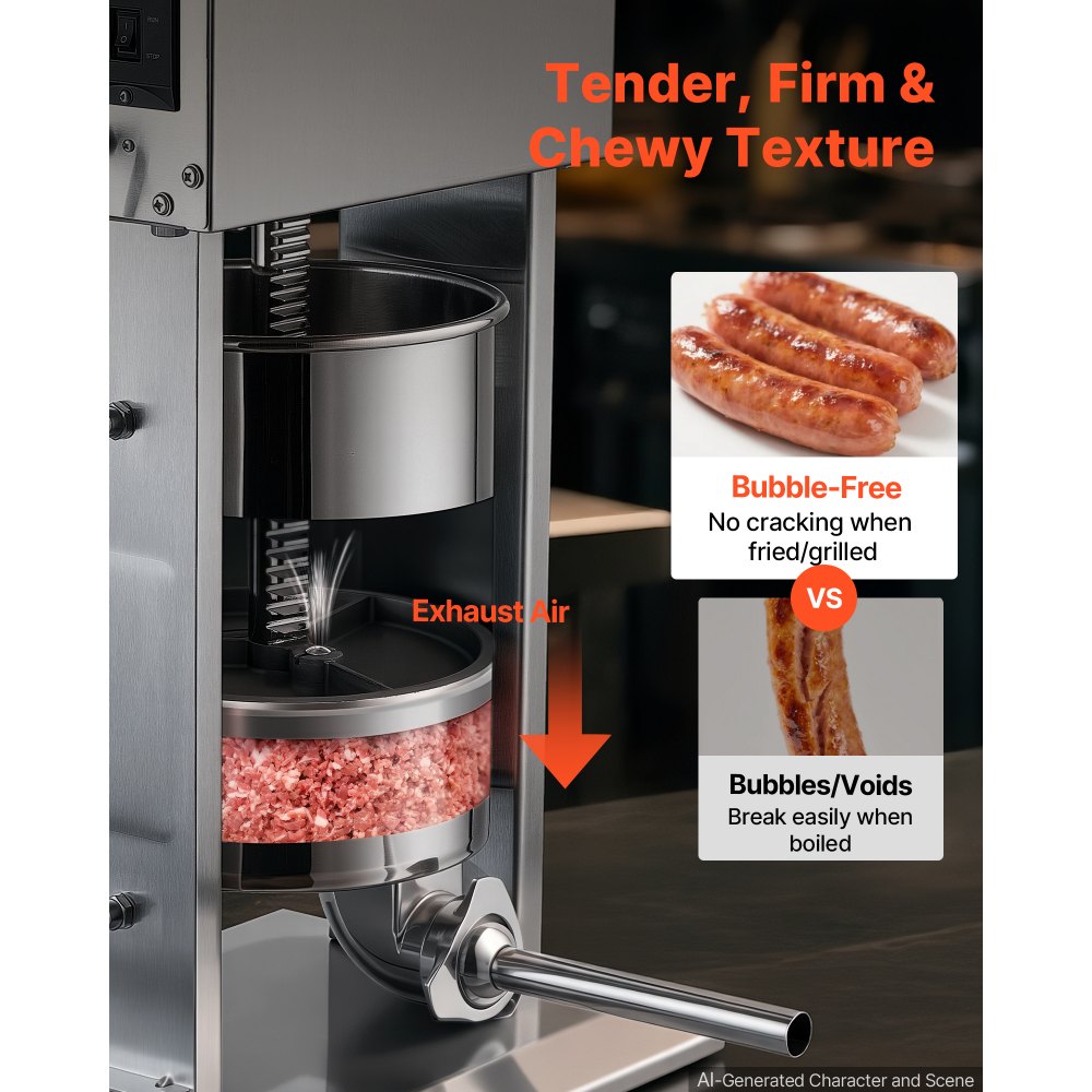 VEVOR Electric Sausage Stuffer 10L Vertical Meat Maker Stainless Steel, for Commercial Use, Stepless Speed Control Meat Stuffer, Sausage Filler Kit, 4 Filling Tubes & Foot Pedal, CE Approved