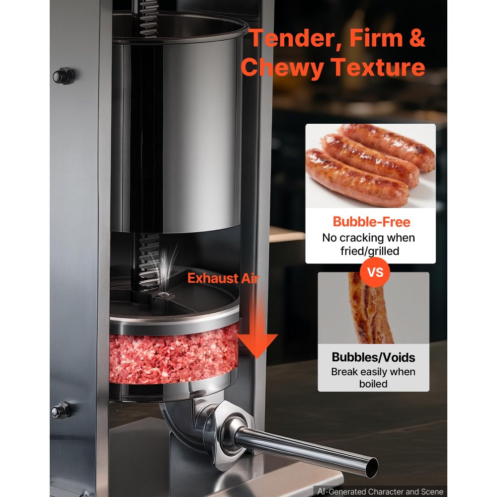 VEVOR Electric Sausage Stuffer 33 lbs Vertical Meat Maker Stainless Steel, for Commercial Use, Stepless Speed Control Meat Stuffer, Sausage Filler Kit, 4 Filling Tubes & Foot Pedal, ETL Approved