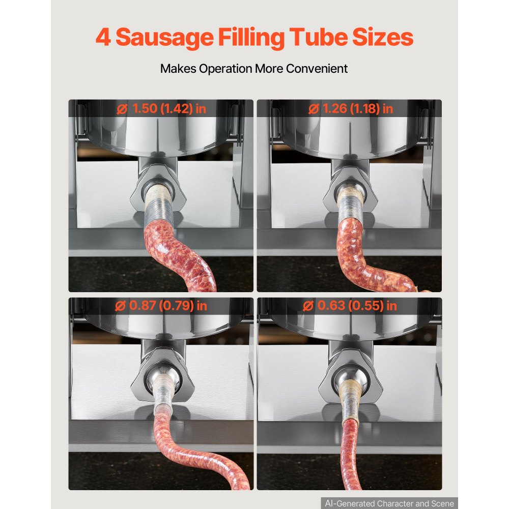 VEVOR Electric Sausage Stuffer 33 lbs Vertical Meat Maker Stainless Steel, for Commercial Use, Stepless Speed Control Meat Stuffer, Sausage Filler Kit, 4 Filling Tubes & Foot Pedal, ETL Approved