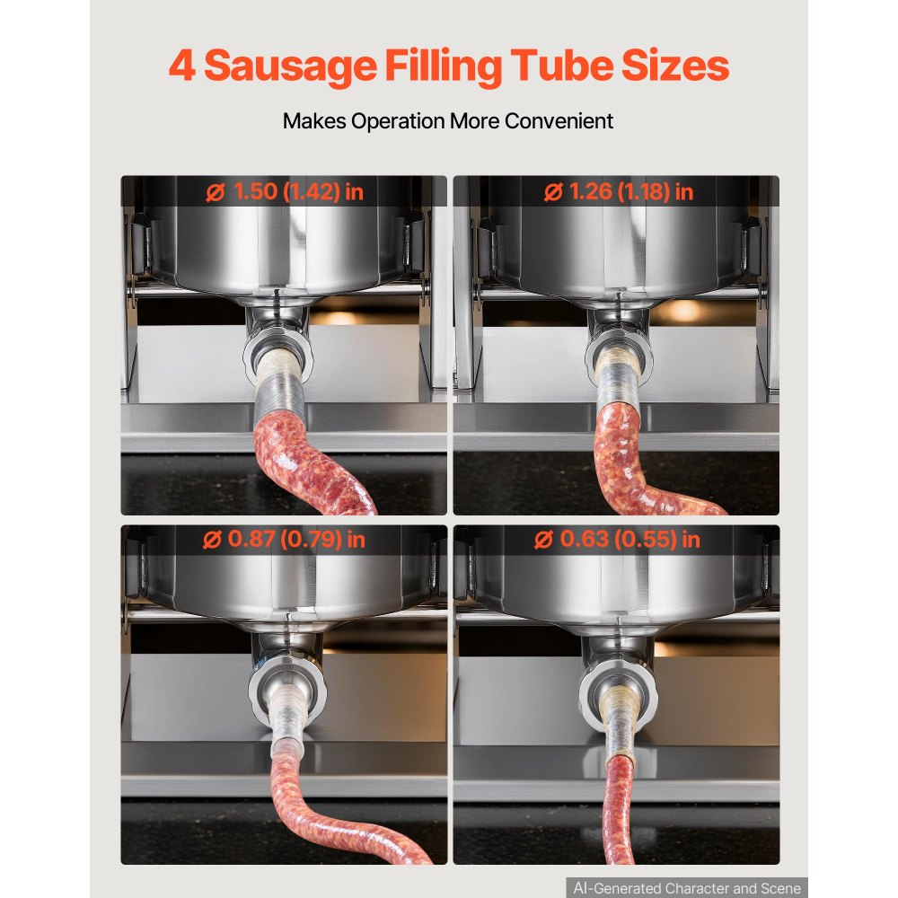 VEVOR Electric Sausage Stuffer 55 lbs Vertical Meat Maker Stainless Steel, for Commercial Use, Stepless Speed Control Meat Stuffer, Sausage Filler Kit, 4 Filling Tubes & Foot Pedal, ETL Approved