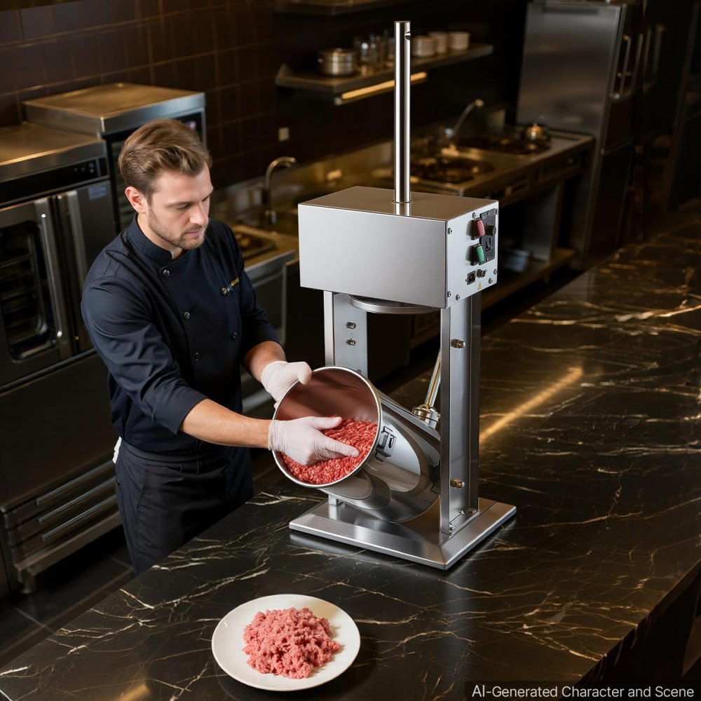 VEVOR Electric Sausage Stuffer 55 lbs Vertical Meat Maker Stainless Steel, for Commercial Use, Stepless Speed Control Meat Stuffer, Sausage Filler Kit, 4 Filling Tubes & Foot Pedal, ETL Approved