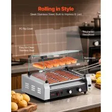 Electric 30 Hot Dog 11 Roller Commercial Grill Cooker Machine Cover 1600W