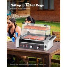 Electric 12 Hot Dog 5 Roller Commercial Grill Cooker Machine Cover 750W