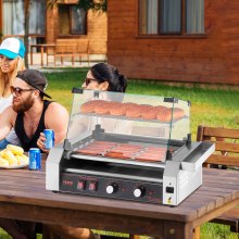 Electric 12 Hot Dog 5 Roller Commercial Grill Cooker Machine Cover 750W